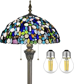Tiffany Floor Lamp-Stained Glass Tiffany Style Floor Lamps with Natural Shell and Amethyst,70in high Antique Tiffany Standing Reading Light for Corner Bedroom Home Office