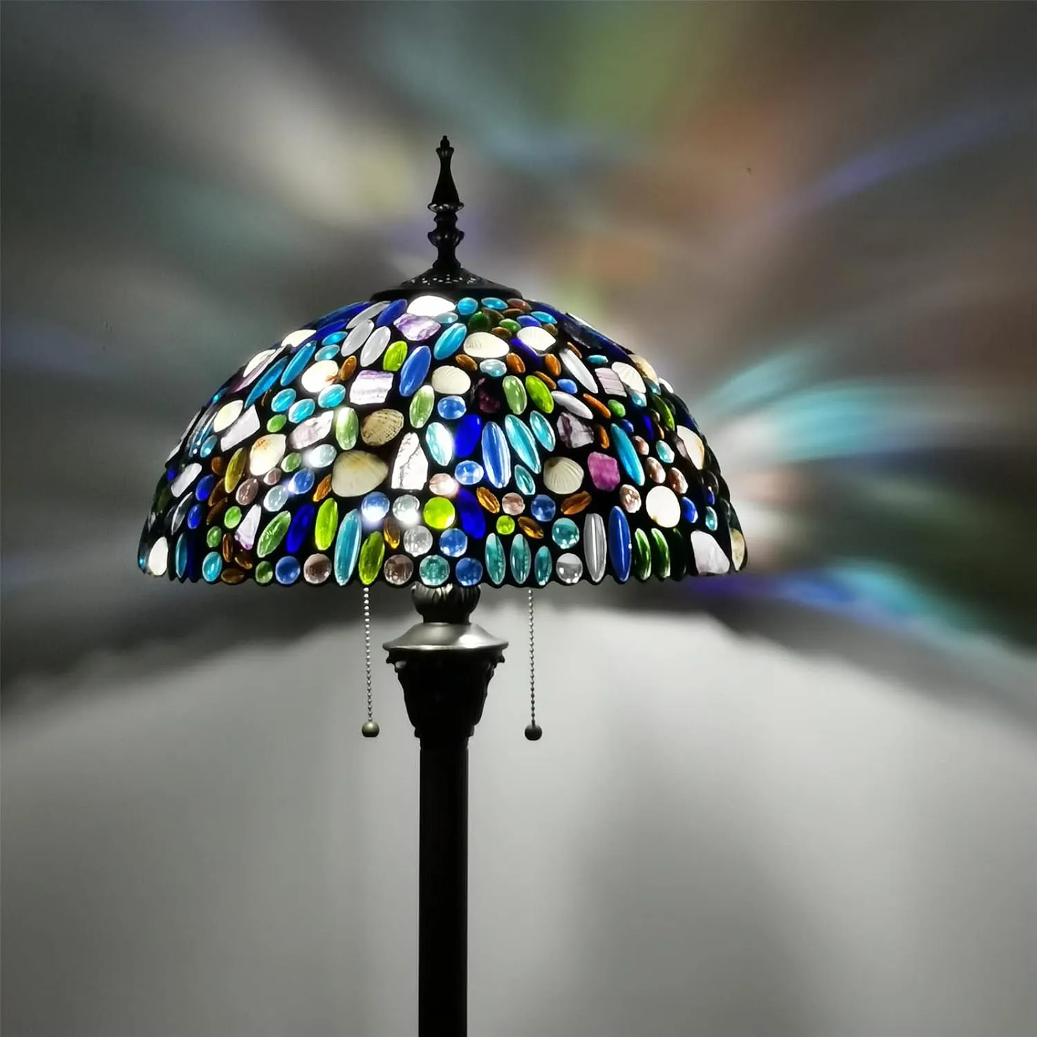 Tiffany Floor Lamp-Stained Glass Tiffany Style Floor Lamps with Natural Shell and Amethyst,70in high Antique Tiffany Standing Reading Light for Corner Bedroom Home Office