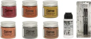 Tim Holtz Distress Embossing Glaze Bundle - 6 Warm Tone Glazes, Embossing Dabber & Pens