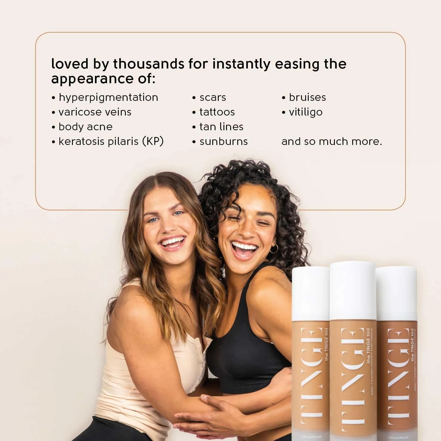 Tinge Tint Body Makeup, Up to 48 Hours, Medium Coverage Cream With Amino Acids, Hyaluronic Acid & Lysine, Semi Matte Finish, Water & Transfer Resistant, Fragrance Free, 3.38 Fl Oz Tube - Medium Warm