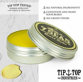 Tip Top 7Seas Beard Balm - Caribbean Coast Fresh Scent, Nourishing & Conditioning - Moisturizes Coarse & Unruly Hairs - Styling Balm for Mustache & Beard 2.1oz