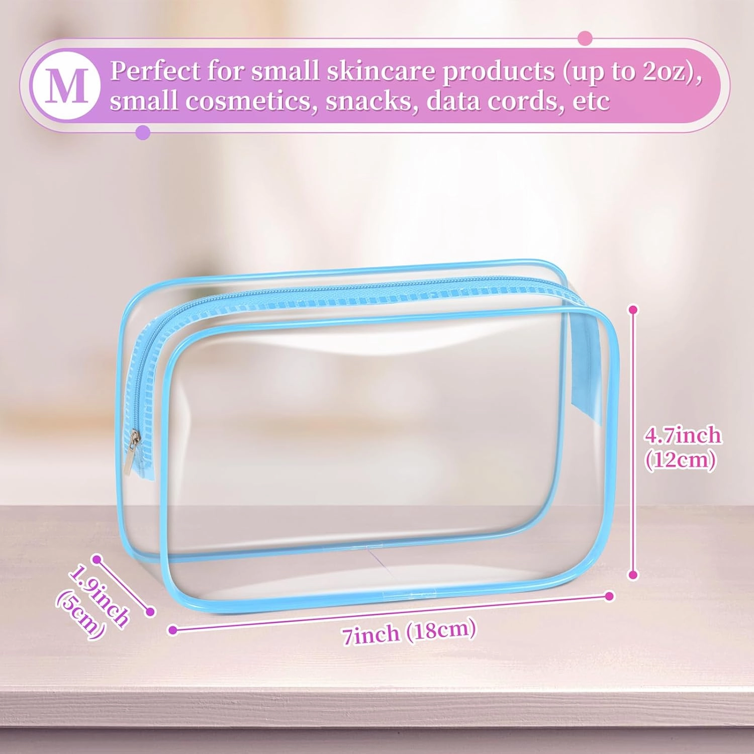 TISRATOK 12 PCS Clear Makeup Bag for Women with Zipper, TSA Approved Toiletry Pouch, Cosmetic Bag Bulk for Travel Organizer Essentials - Multicolor, Medium