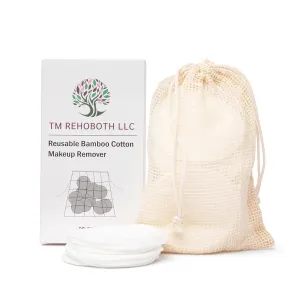 TM REHOBOTH Gentle on Skin Reusable Makeup Remover Pads - Eco-Friendly Organic Bamboo Cotton, 20-Pack with Laundry Bag, Washable, Sustainable, for Women, Skincare Lovers