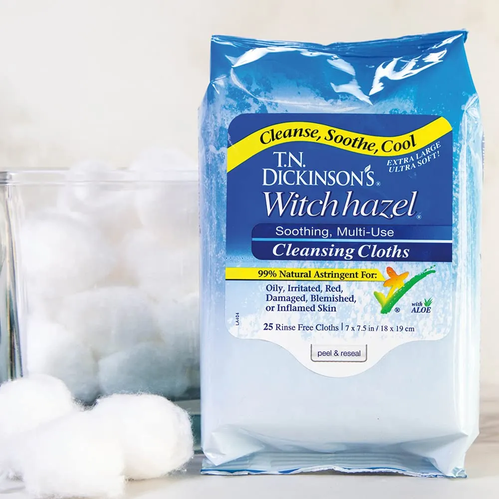 T.N. Dickinson's Witch Hazel Soothing MultiUse Cleansing Cloth, 4 Pack, 25 Cloths Per Pack,white