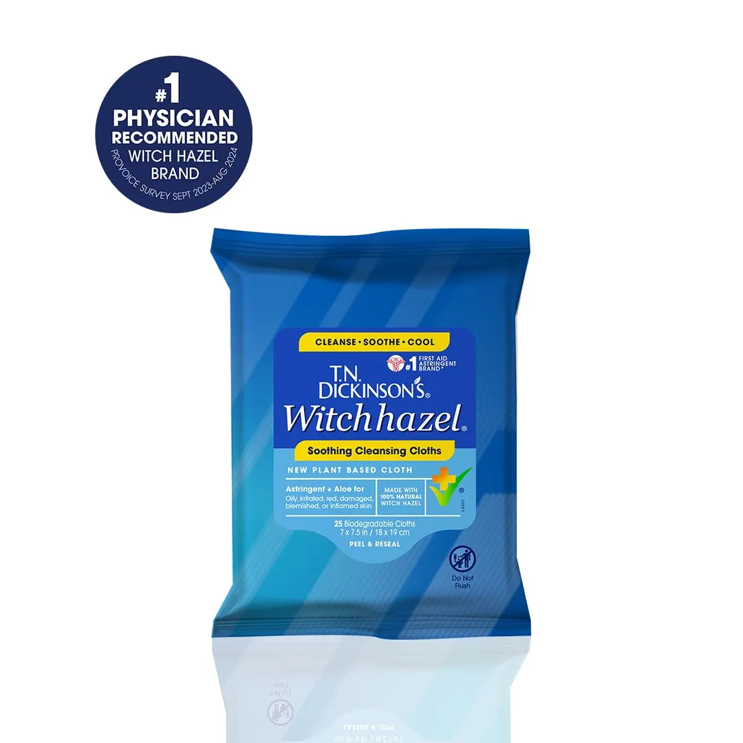 T.N. Dickinson's Witch Hazel Soothing MultiUse Cleansing Cloth, 4 Pack, 25 Cloths Per Pack,white