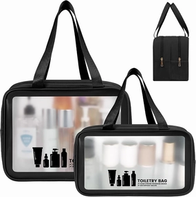 Toiletry Bag for Women Men, Translucent Dry-wet Separation Toiletries Bag Makeup Bag Travel Bag for Toiletries, Cosmetics, Travel Essentials, Toiletry Bags for Women Traveling (Black)