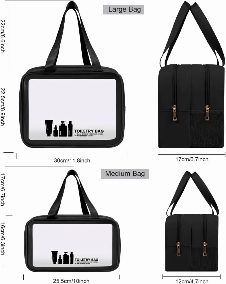 Toiletry Bag for Women Men, Translucent Dry-wet Separation Toiletries Bag Makeup Bag Travel Bag for Toiletries, Cosmetics, Travel Essentials, Toiletry Bags for Women Traveling (Black)