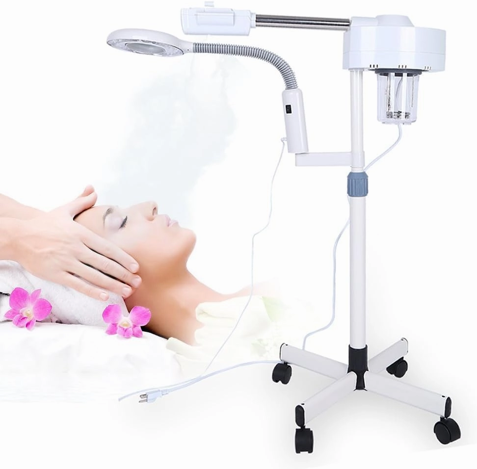TOPINCN Facial Steamer 2 in 1 Professional 5X Magnifying Lamp Floor Stand Spa Beauty Facial Clean Skin Care Equipment,Multifunctional LED Light Magnifier Facial Steamer Spa Salon for Skin Care Clean
