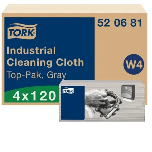 Tork Industrial Cleaning Cloth Gray W4, Flexible and Soft, 4 x 120 Cloths, 520681