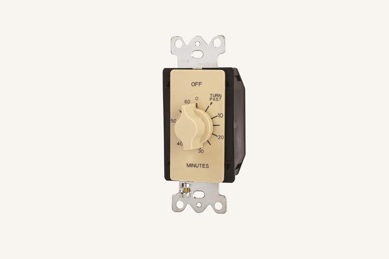 TORK A560M Spring-Wound in-Wall Twist Timer with 60-Minute Length and Ivory Faceplate, for Automatic Shutoff of Fans or Lights