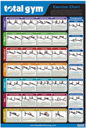 Total Gym 24" x 36" Exercise Chart Poster with 35 Workouts in Multiple Categories, Quick Guidance and Reference Wall Sign and Decor, Black, 1-Pack