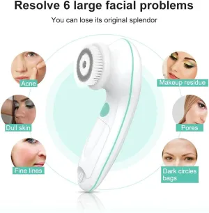 TOUCHBeauty 360° Rotating, 3 in 1 Interchangeable Facial Cleansing Brush Set with Cleansing, Exfoliating and Silicone Brush | 2-Speed, Travel Case, Cordless, Waterproof