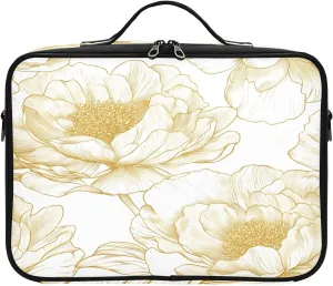 Travel Makeup Train Case Golden Peony Pattern Flower Cosmetic Organizer Portable Storage Bag with Adjustable Dividers for Cosmetics Brushes Toiletry Jewelry Digital Accessories