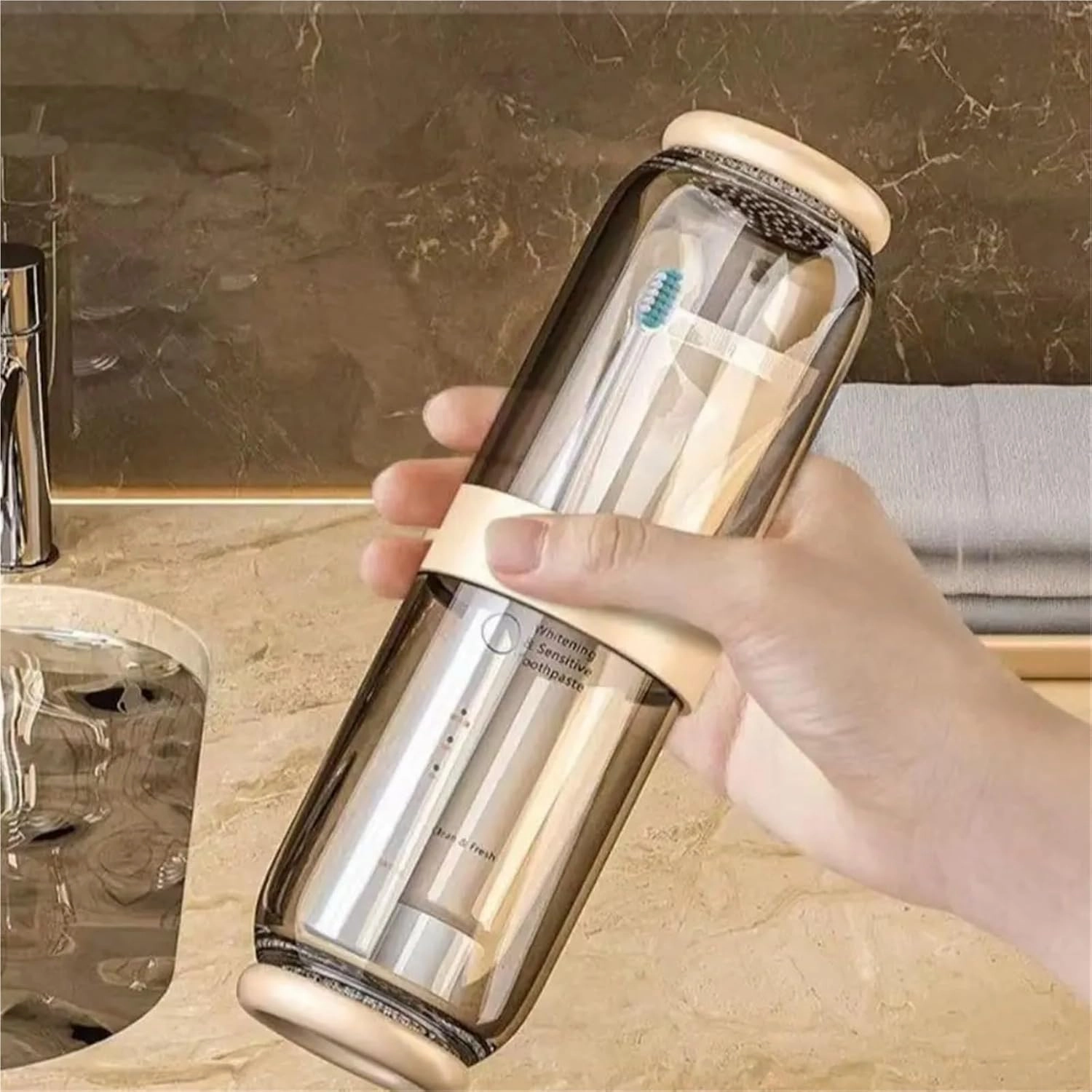 Travel Toothbrush Cups Portable Toothbrush Cup Set 2-in-1 Wet and Dry Separation mouthwash Cup dustproof Toothbrush Holder Travel Two-Piece(White)
