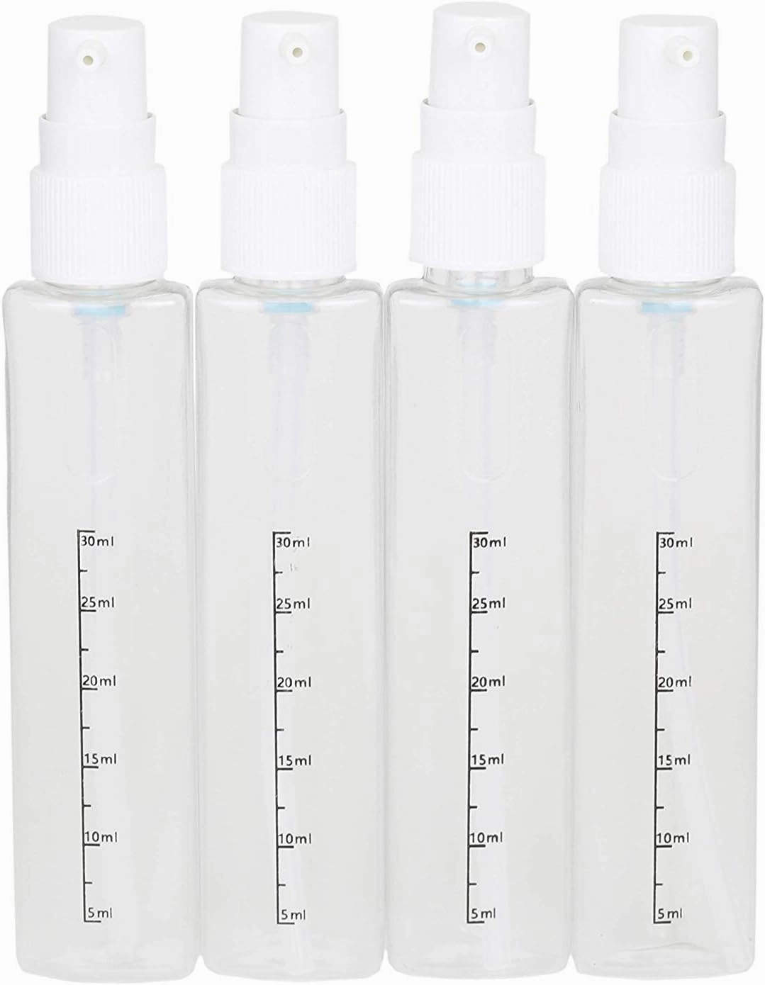 Travigo 4-in-1 Travel Dispenser Bottle, TSA Approved, Includes Four Empty Reusable 1.4 oz. (40 mL) Cosmetic Toiletry Containers for Sanitizer, Soap, Lotions, Skincare, Makeup Products (Pink Gray)