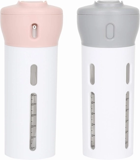 Travigo 4-in-1 Travel Dispenser Bottle, TSA Approved, Includes Four Empty Reusable 1.4 oz. (40 mL) Cosmetic Toiletry Containers for Sanitizer, Soap, Lotions, Skincare, Makeup Products (Pink Gray)