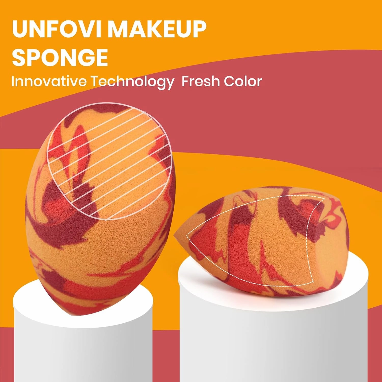 Tri-Color Makeup Sponge – Latex-Free Angled Beauty Blender for Contouring, Foundation & Airbrushed Finish, Ultra-Soft Reusable Face Sponge for Sensitive Skin.(Burgundy Red Orange)