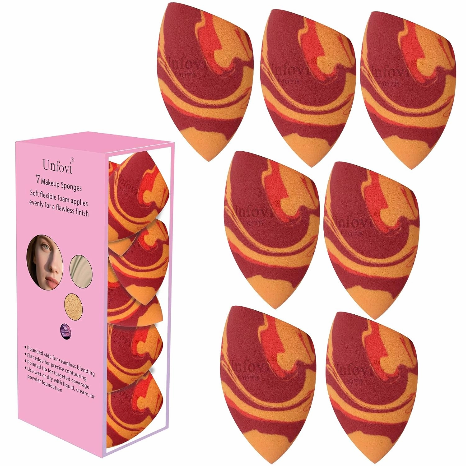 Tri-Color Makeup Sponge – Latex-Free Angled Beauty Blender for Contouring, Foundation & Airbrushed Finish, Ultra-Soft Reusable Face Sponge for Sensitive Skin.(Burgundy Red Orange)