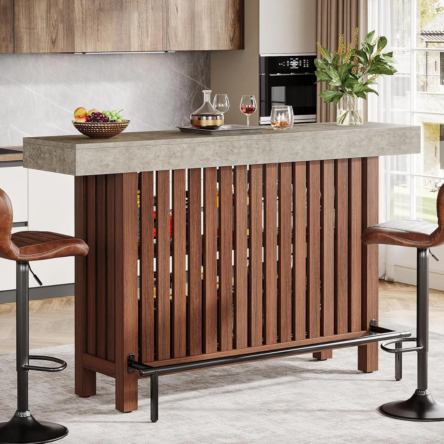 Tribesigns 63-Inch Large Home Bar Unit, 2-Tier Mini Bar Table Height Pub Table with Footrest, Modern Coffee Bar Cabinet for Home Kitchen, Bistro, Dining Room, Living Room