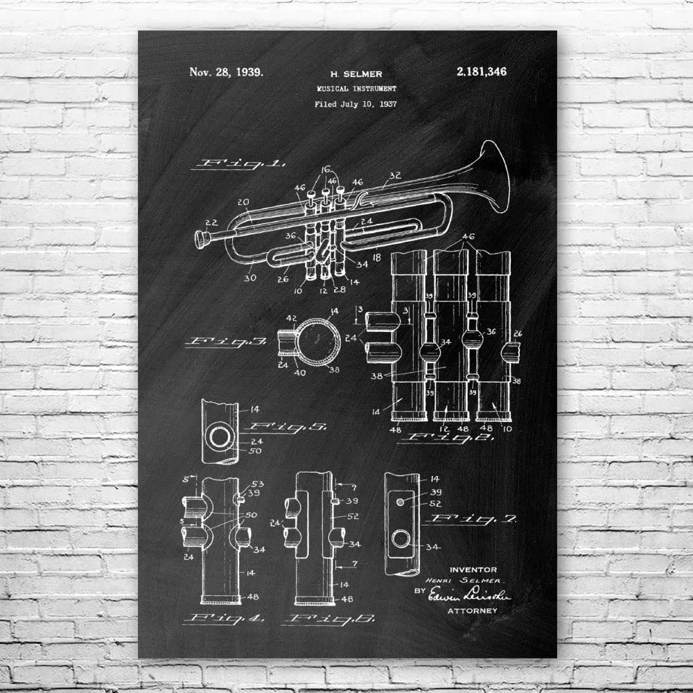 Trumpet Poster Print, Trumpet Design, Jazz Art, Music Class Decor, Music Teacher Gift, Trumpet Decor, Marching Band Gift Black Chalkboard (18 inch x 24 inch)