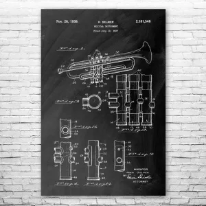 Trumpet Poster Print, Trumpet Design, Jazz Art, Music Class Decor, Music Teacher Gift, Trumpet Decor, Marching Band Gift Black Chalkboard (18 inch x 24 inch)