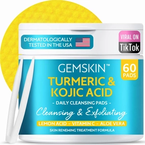 Turmeric Kojic Acid Cleansing Pads - Brightening Dark Spot Remover, Deep Cleaning Pores & Exfoliating Vitamin C & Aloe Vera - Foaming Turmeric Face Scrub Pads For Skin Lightening - 60 Count