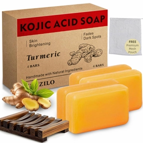Turmeric Soap Bar, Lemon Tumeric Soap for Face and Body, Orginal Turmeric Bar Soap with Vitamin E, Shea Butter for Smoothing skin - 4 Packs with Holder
