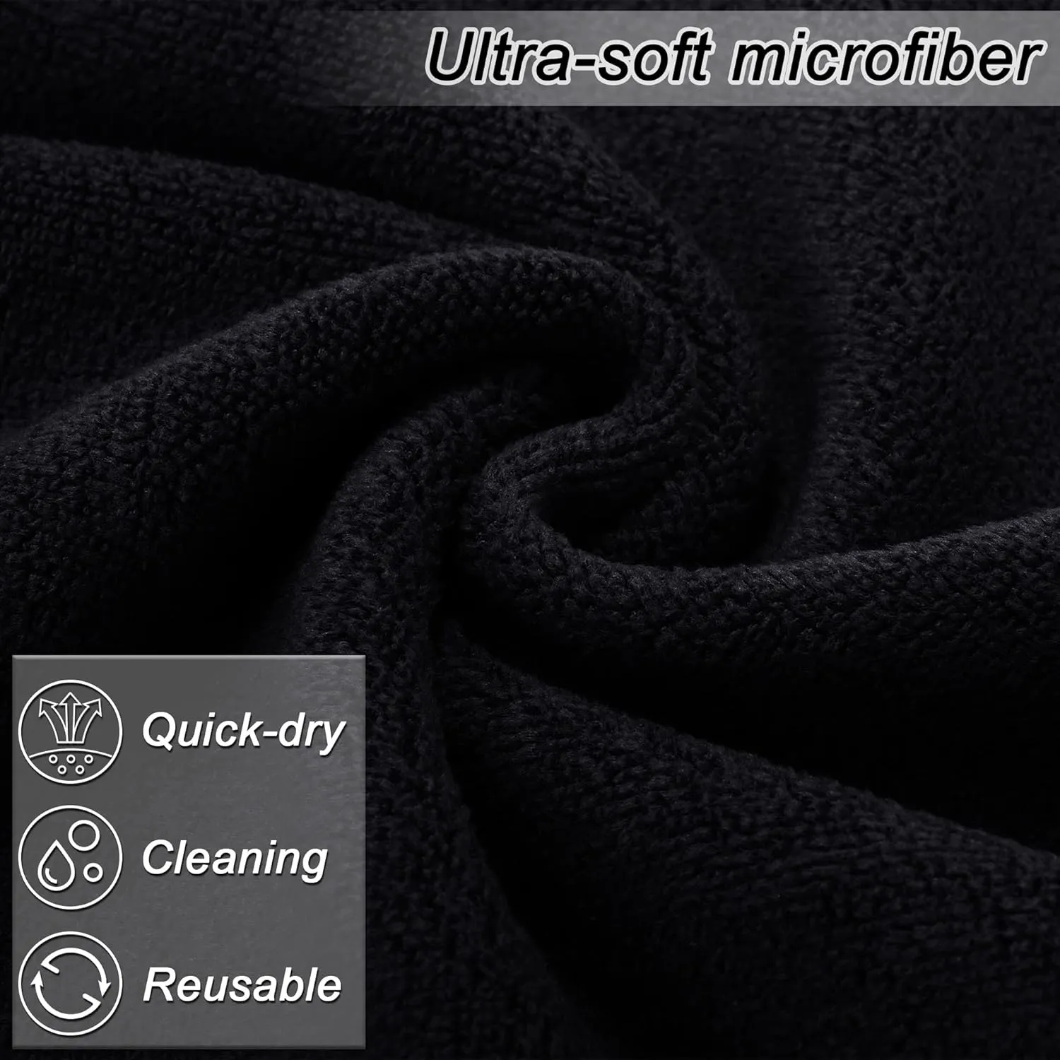 TURSTIN 24 Pack Makeup Remover Towels 13x13 Inch Microfiber Face Towels Reusable Makeup Wash Cloth Facial Cleansing Makeup Towels for Women Skin Care, Black