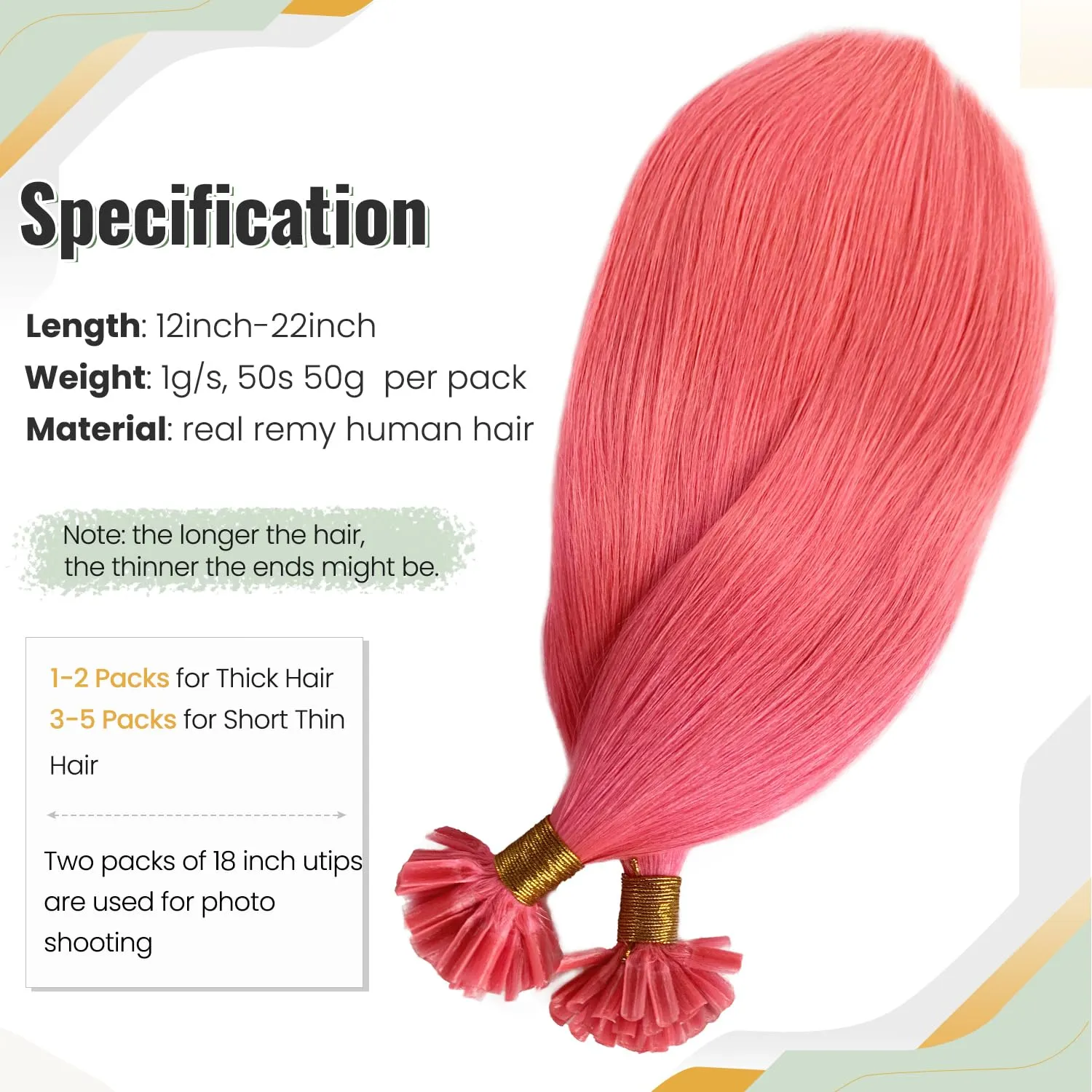 U Tip Extensions Human Hair 12 Inch Short Pink Hair Extensions Real Human Hair Full Head Keratin Bond Colored Utip Hair Extensions for Women/Girls