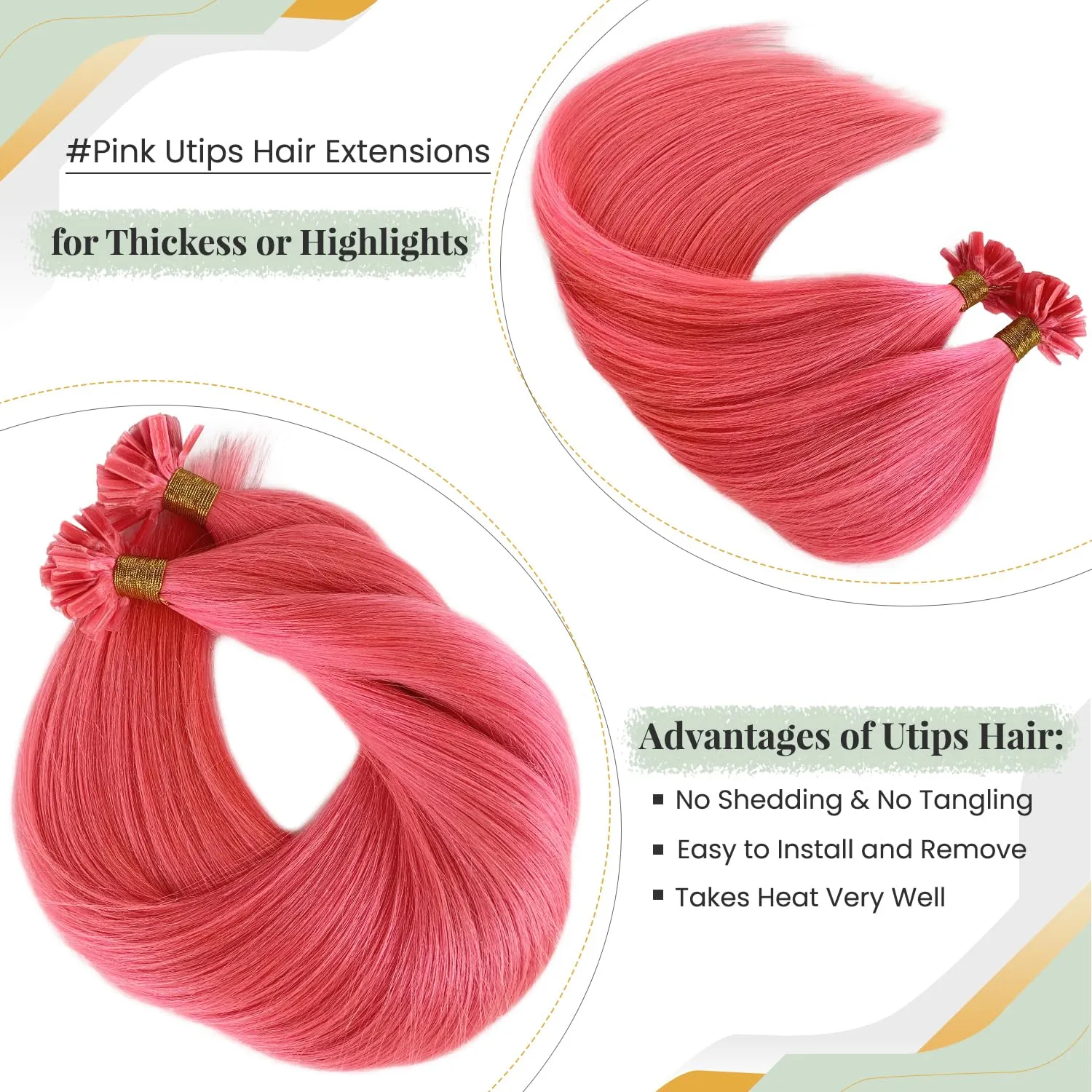 U Tip Extensions Human Hair 12 Inch Short Pink Hair Extensions Real Human Hair Full Head Keratin Bond Colored Utip Hair Extensions for Women/Girls