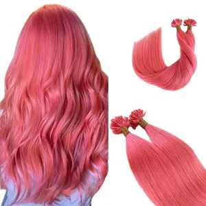 U Tip Extensions Human Hair 12 Inch Short Pink Hair Extensions Real Human Hair Full Head Keratin Bond Colored Utip Hair Extensions for Women/Girls