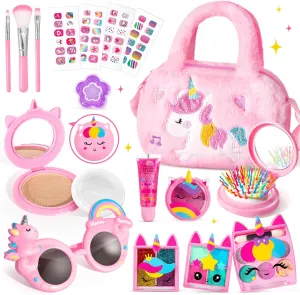 ULOVEME Kids Real Makeup Kit for Little Girls - Real, Non Toxic, Washable Make Up Toy - Umicorn Toys Gift for 3 4 5 6 7 8 9 10 12 Years Old Girls Birthday (Pink Umicorn Handbag)