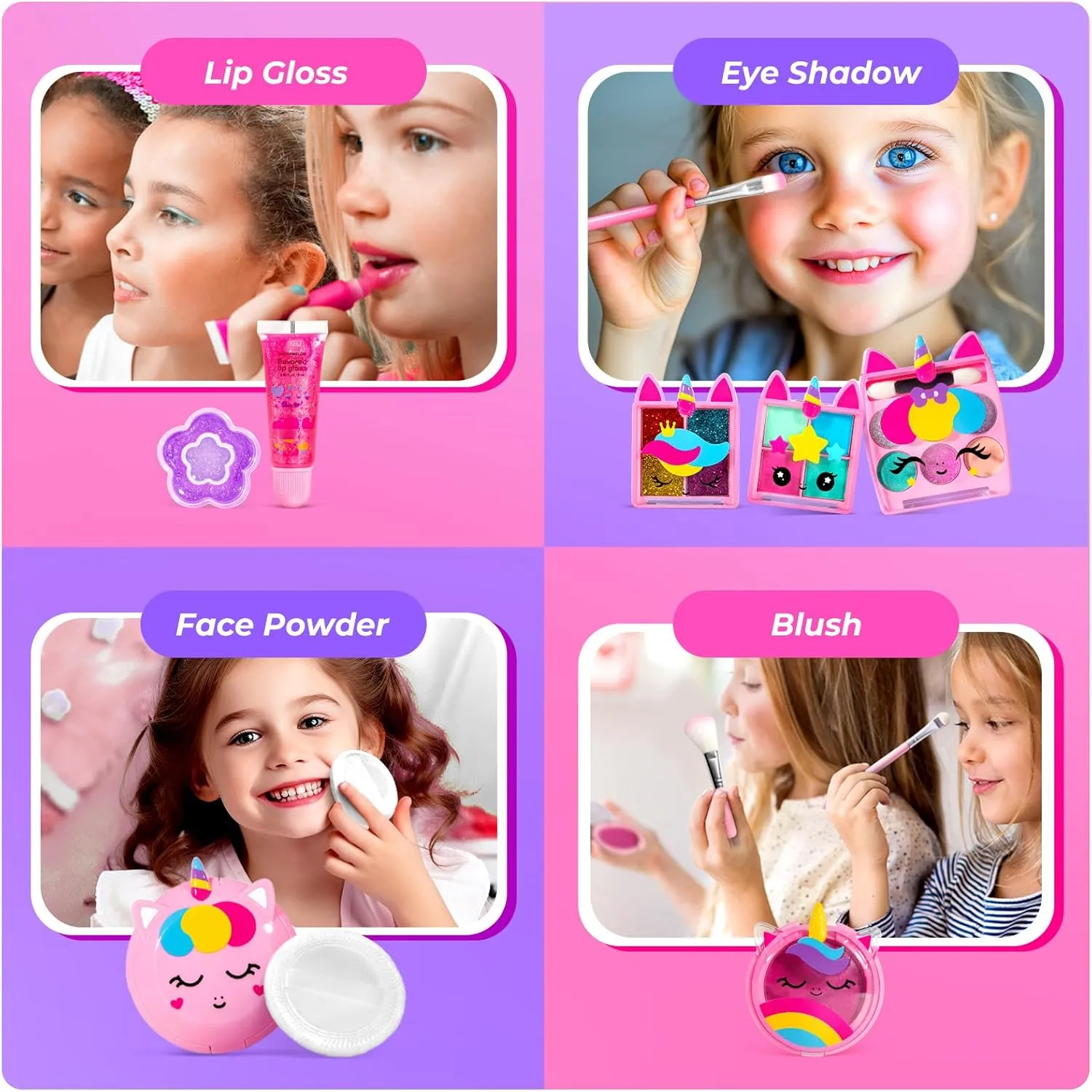 ULOVEME Kids Real Makeup Kit for Little Girls - Real, Non Toxic, Washable Make Up Toy - Umicorn Toys Gift for 3 4 5 6 7 8 9 10 12 Years Old Girls Birthday (Pink Umicorn Handbag)