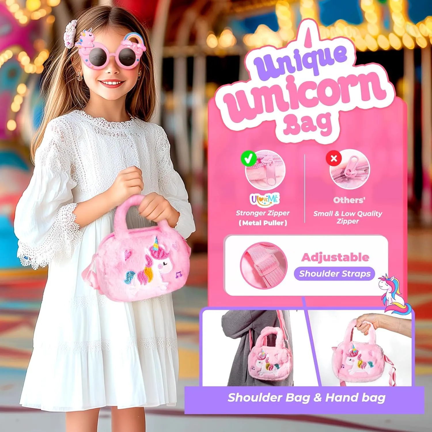 ULOVEME Kids Real Makeup Kit for Little Girls - Real, Non Toxic, Washable Make Up Toy - Umicorn Toys Gift for 3 4 5 6 7 8 9 10 12 Years Old Girls Birthday (Pink Umicorn Handbag)