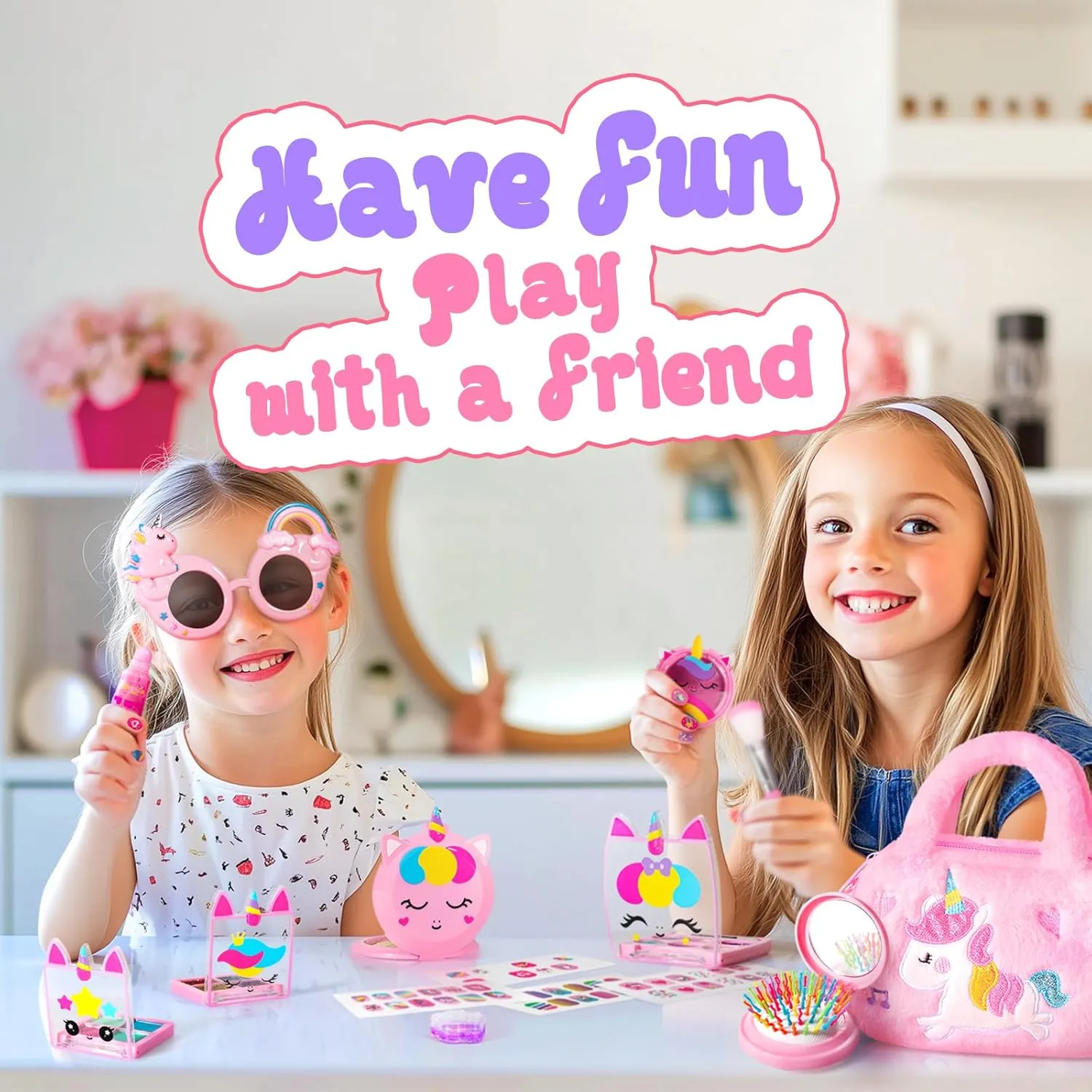 ULOVEME Kids Real Makeup Kit for Little Girls - Real, Non Toxic, Washable Make Up Toy - Umicorn Toys Gift for 3 4 5 6 7 8 9 10 12 Years Old Girls Birthday (Pink Umicorn Handbag)