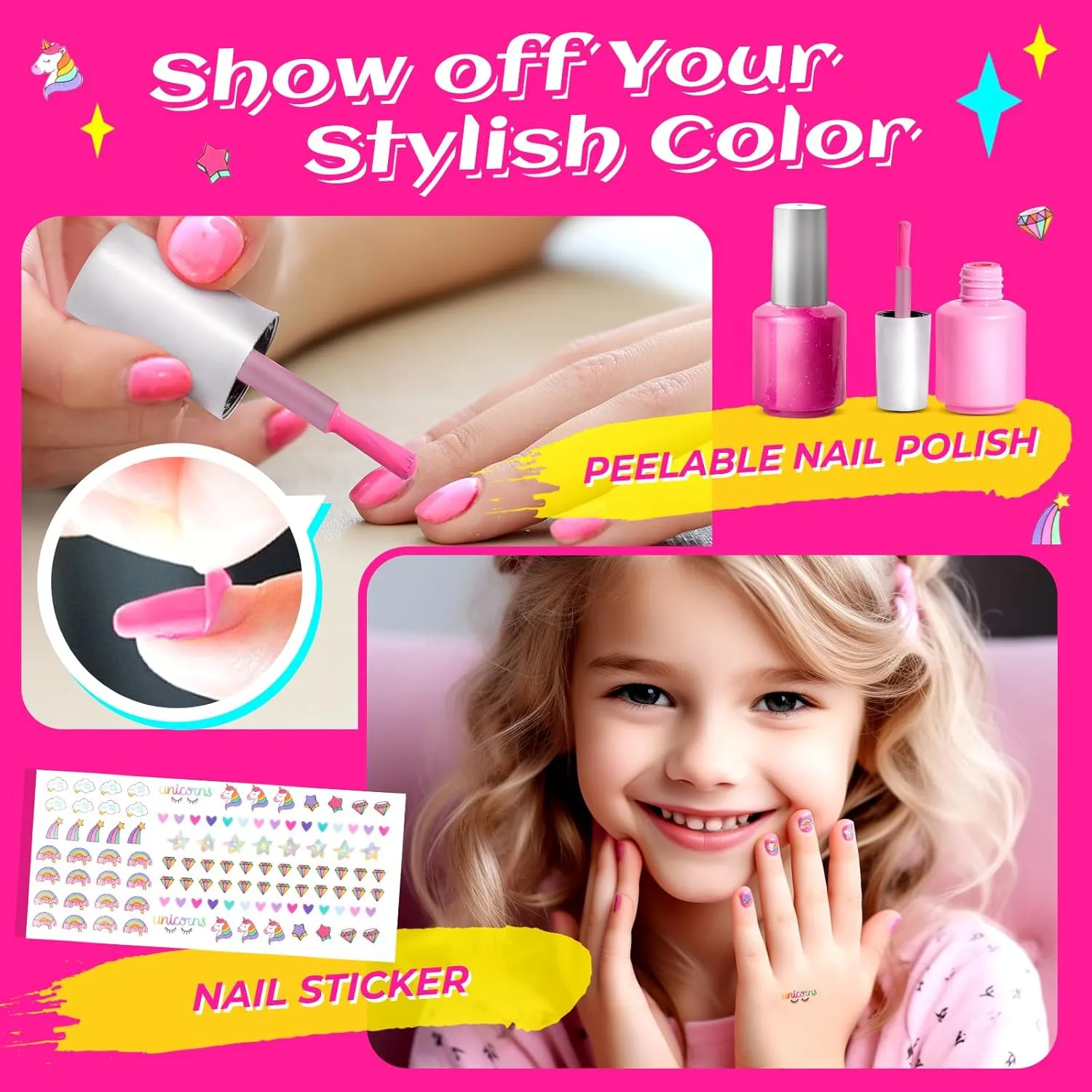 ULOVEME Kids Real Makeup Kit for Little Girls - Real, Non Toxic, Washable Make Up Toy - Umicorn Toys Gift for 3 4 5 6 7 8 9 10 12 Years Old Girls Birthday (Rainbow Umicorn)