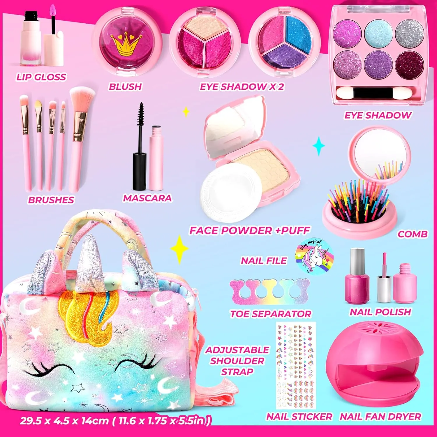 ULOVEME Kids Real Makeup Kit for Little Girls - Real, Non Toxic, Washable Make Up Toy - Umicorn Toys Gift for 3 4 5 6 7 8 9 10 12 Years Old Girls Birthday (Rainbow Umicorn)