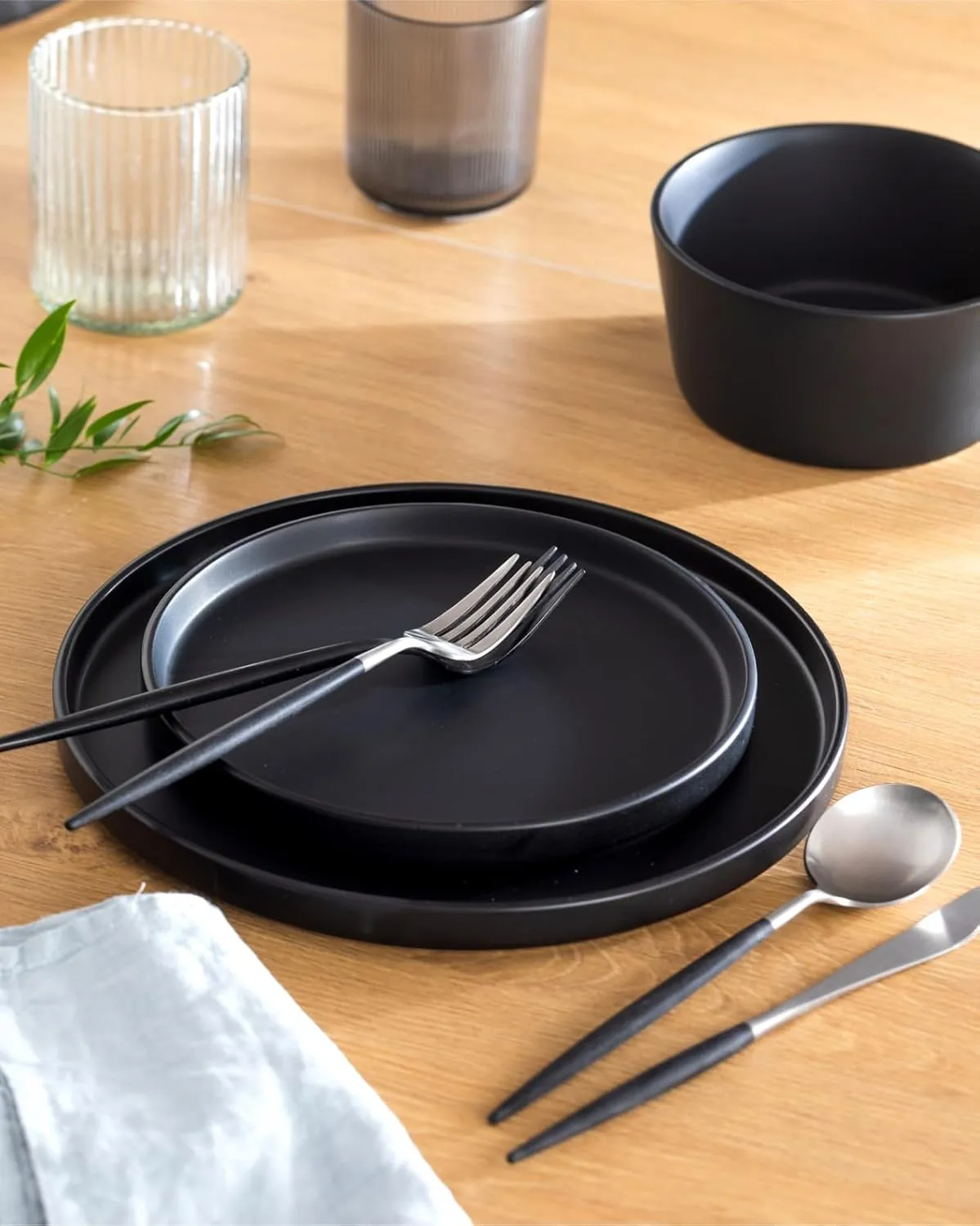 Ultra Chic Matte Black Dinnerware Set - Black Stoneware Dinnerware for 4-16 pcs. Dishwasher & Microwave Safe - Plates and Bowls