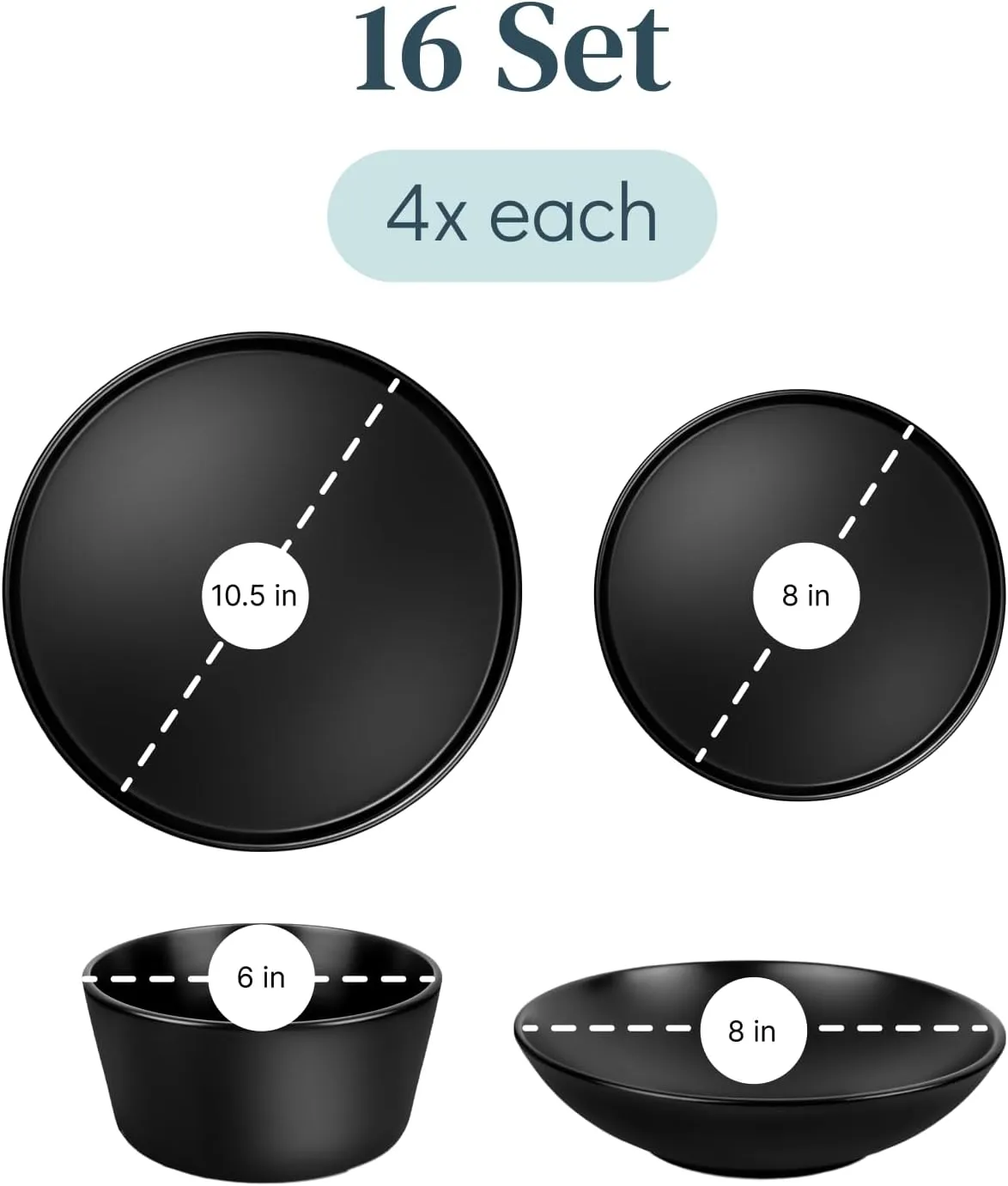 Ultra Chic Matte Black Dinnerware Set - Black Stoneware Dinnerware for 4-16 pcs. Dishwasher & Microwave Safe - Plates and Bowls