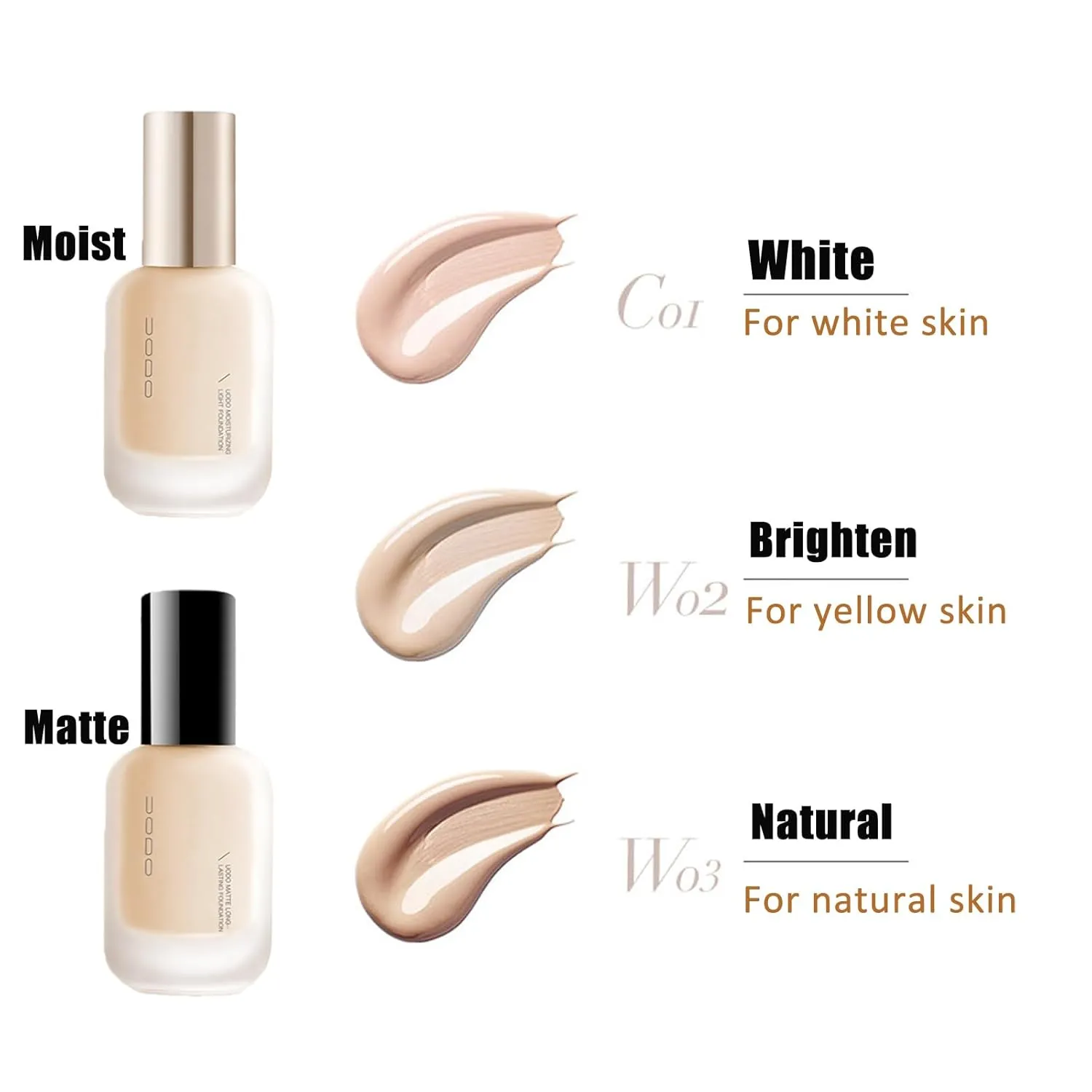 UODO Liquid Foundation - UODO Moisturizing Light Foundation/UODO Matte Long Lasting Foundation, UODO Foundation, Invisible Foundation Makeup Uodo, Uodo Maquillaje (Moisturizing W03 Natural)