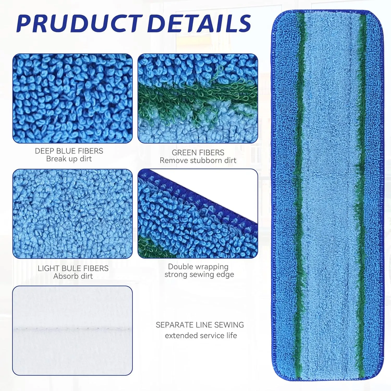 Upgraded Replacement Microfiber Mop Pads for Rubbermaid Commercial 18 Inch Mop 17 Inch Mops, Reusable Wet & Dry Commercial Cleaning Flat Mops System 18" 17" Refill Head for Multi-Surface Floor-8 Pack