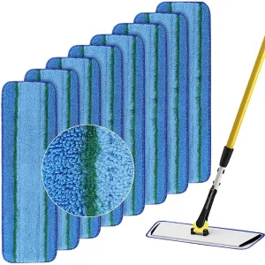Upgraded Replacement Microfiber Mop Pads for Rubbermaid Commercial 18 Inch Mop 17 Inch Mops, Reusable Wet & Dry Commercial Cleaning Flat Mops System 18" 17" Refill Head for Multi-Surface Floor-8 Pack