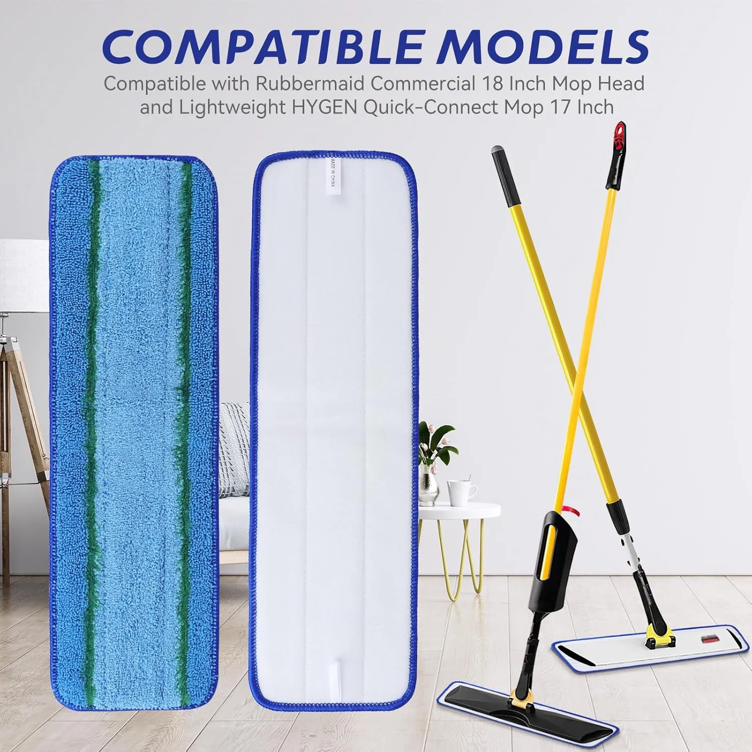 Upgraded Replacement Microfiber Mop Pads for Rubbermaid Commercial 18 Inch Mop 17 Inch Mops, Reusable Wet & Dry Commercial Cleaning Flat Mops System 18" 17" Refill Head for Multi-Surface Floor-8 Pack
