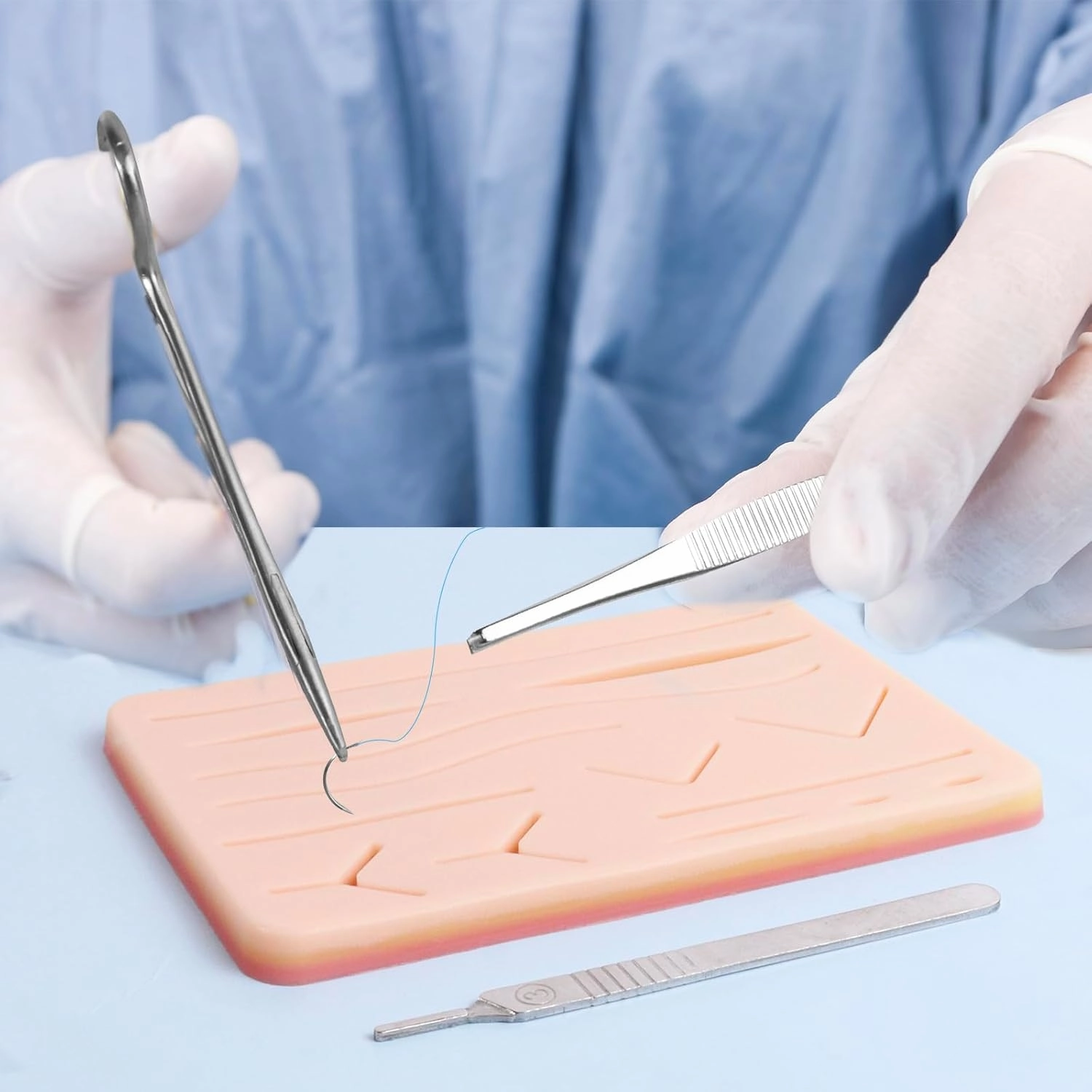 Upgraded Suture Pad（2Pcs and a Box）has 3 Layer Silicone14 Wounds，Embedded Rip-Resistant Mesh，Hard to Tear。Gifts for Medical Students，Suture Pads Perfect Suture Kit，Suture Practice Pad