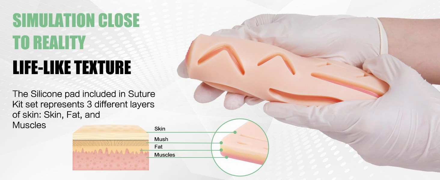 Upgraded Suture Pad（2Pcs and a Box）has 3 Layer Silicone14 Wounds，Embedded Rip-Resistant Mesh，Hard to Tear。Gifts for Medical Students，Suture Pads Perfect Suture Kit，Suture Practice Pad