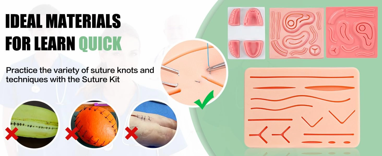 Upgraded Suture Pad（2Pcs and a Box）has 3 Layer Silicone14 Wounds，Embedded Rip-Resistant Mesh，Hard to Tear。Gifts for Medical Students，Suture Pads Perfect Suture Kit，Suture Practice Pad