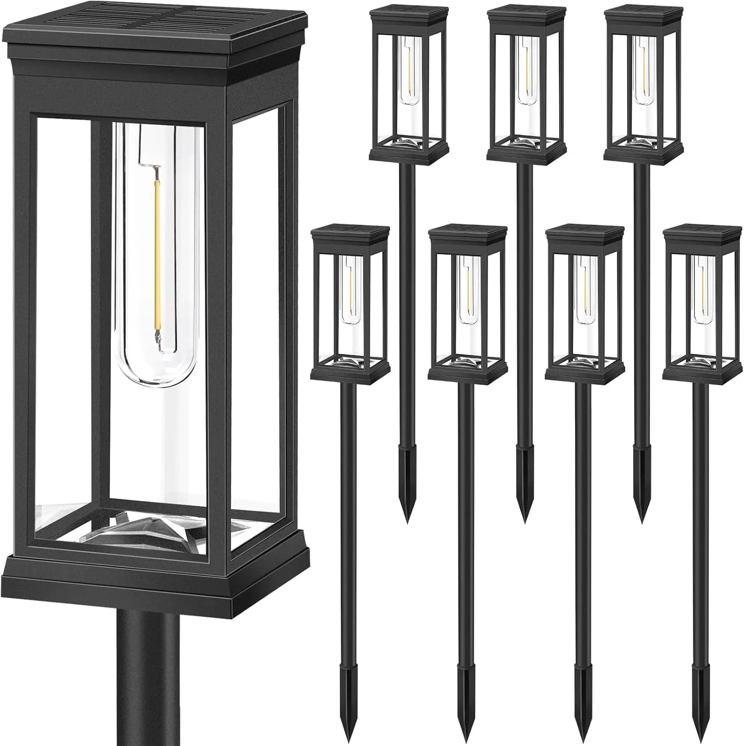 【Upgraded】Solar Pathway Lights Outdoor, 8-Pack Large LED Solar Lights Outdoor Waterproof, Super Bright Outside Solar Lights for Yard, Solar Powered Landscape Lighting for Garden Walkway, Warm White