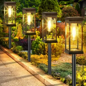 【Upgraded】Solar Pathway Lights Outdoor, 8-Pack Large LED Solar Lights Outdoor Waterproof, Super Bright Outside Solar Lights for Yard, Solar Powered Landscape Lighting for Garden Walkway, Warm White