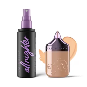 Urban Decay Waterproof Natural Matte Foundation & Setting Spray Bundle - Face Bond Foundation (12 Light Neutral) Medium Coverage - All Nighter Waterproof Setting Spray (4 Fl Oz) for Smudge-Proof Wear