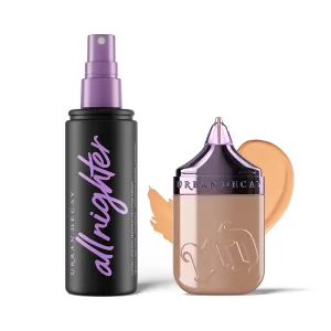 Urban Decay Waterproof Natural Matte Foundation & Setting Spray Bundle - Face Bond Foundation (16 Light Medium Cool) Medium Coverage - All Nighter Waterproof Setting Spray (4 Fl Oz) Smudge-Proof Wear